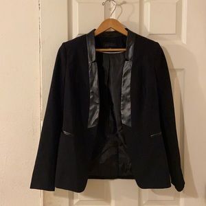 Worthington black blazer with leather trim
